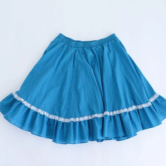 Vintage Malco Modes "Partners Please!" Blue Polka Dot Flowy Midi Skirt M - Picture 5 of 12